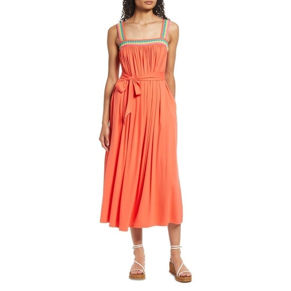 BODEN Women's Coral Knit Trim Midi Sundress Size 4R NWOT - Picture 1 of 13